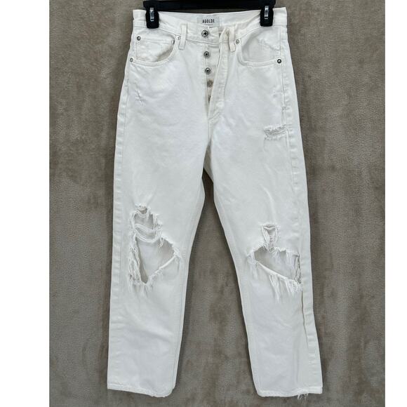 Agolde Jeans Womens 25 White Out 90s Fit Button Fly Destroyed 100% Cotton Summer - Picture 1 of 11